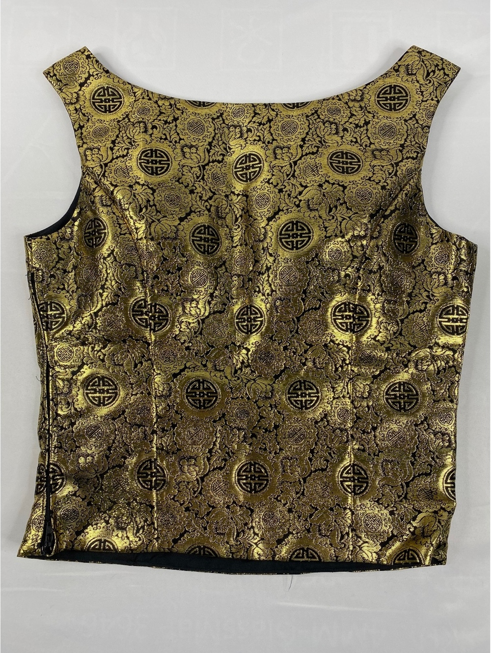 Gold Black Brocade Sleeveless Top - no brand